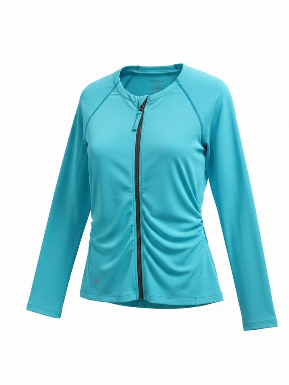 Title Nine Blue Full Zip Lightweight Ruched Athletic Top L Long Sleeve